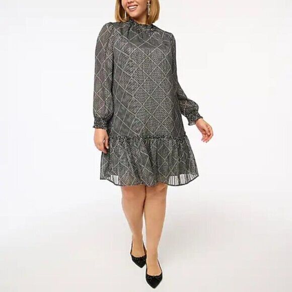 J.‎ Crew Women's Ruffle Tiered Midi Dress Elegant Party Plaid Black $118 - Picture 2 of 5